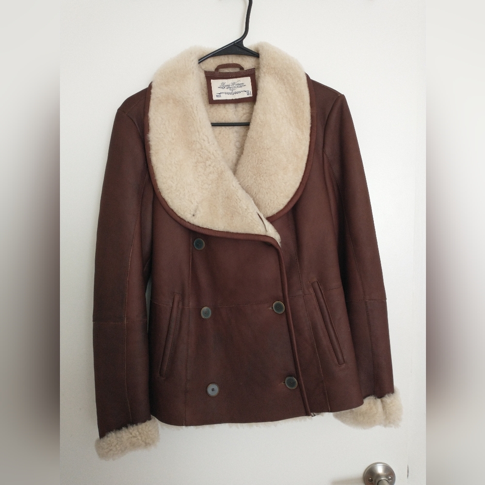 leara woman  premium Denim wear collection  Sheep leather jacket، Brown, Size M